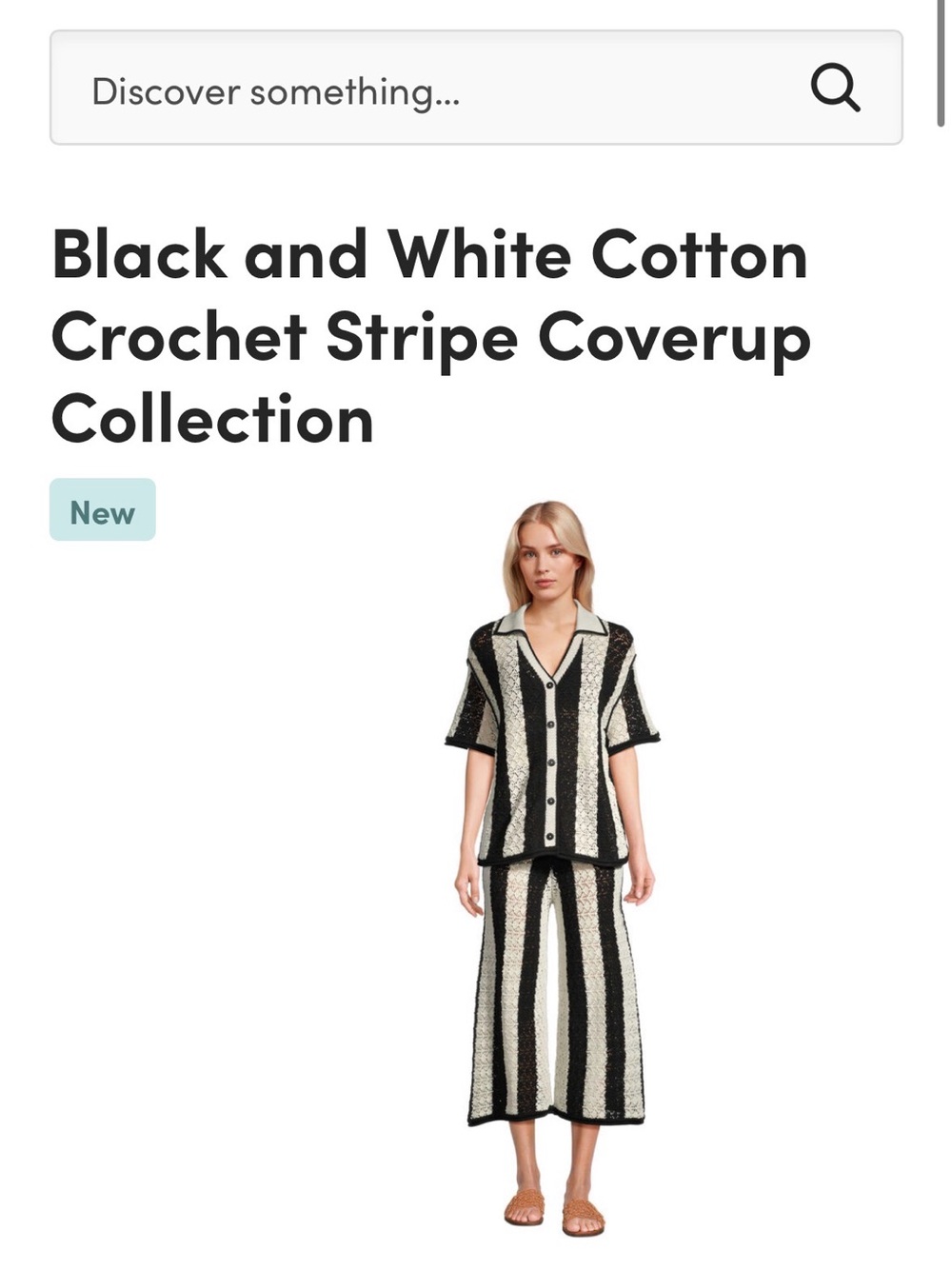 Cost Plus World Market Black and White Crochet Button Up and Pants Coverup